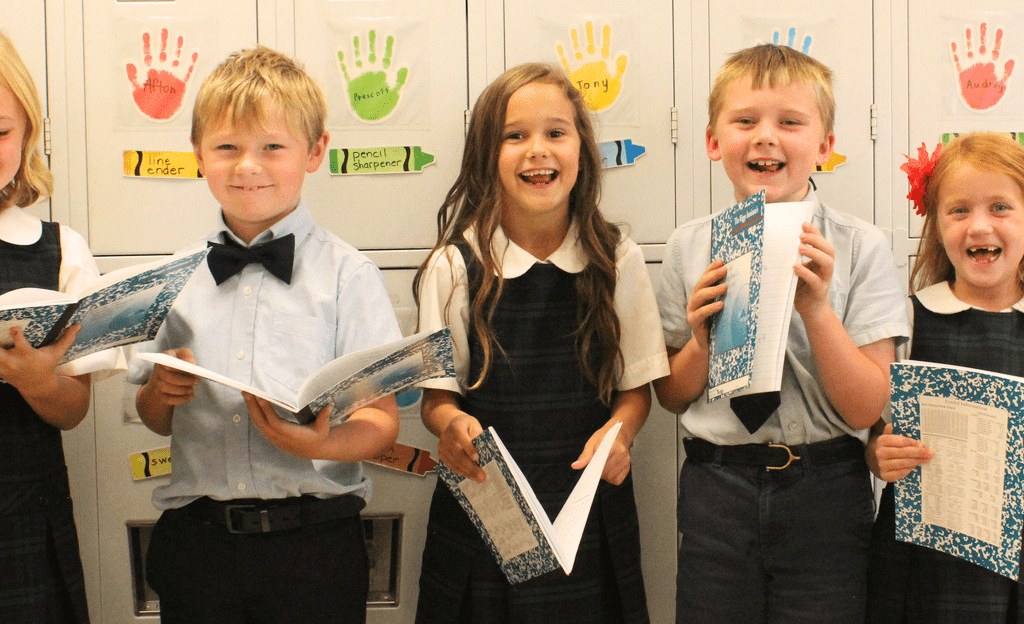 Grammer School Kids Laughing in front of lockers